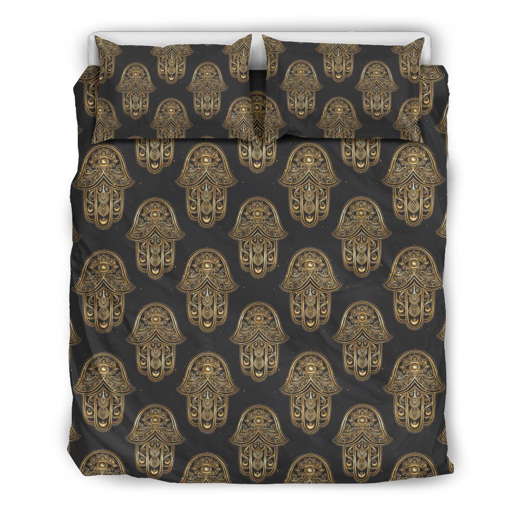 Hamsa Evil Eye Pattern Print Duvet Cover Bedding Set-grizzshop