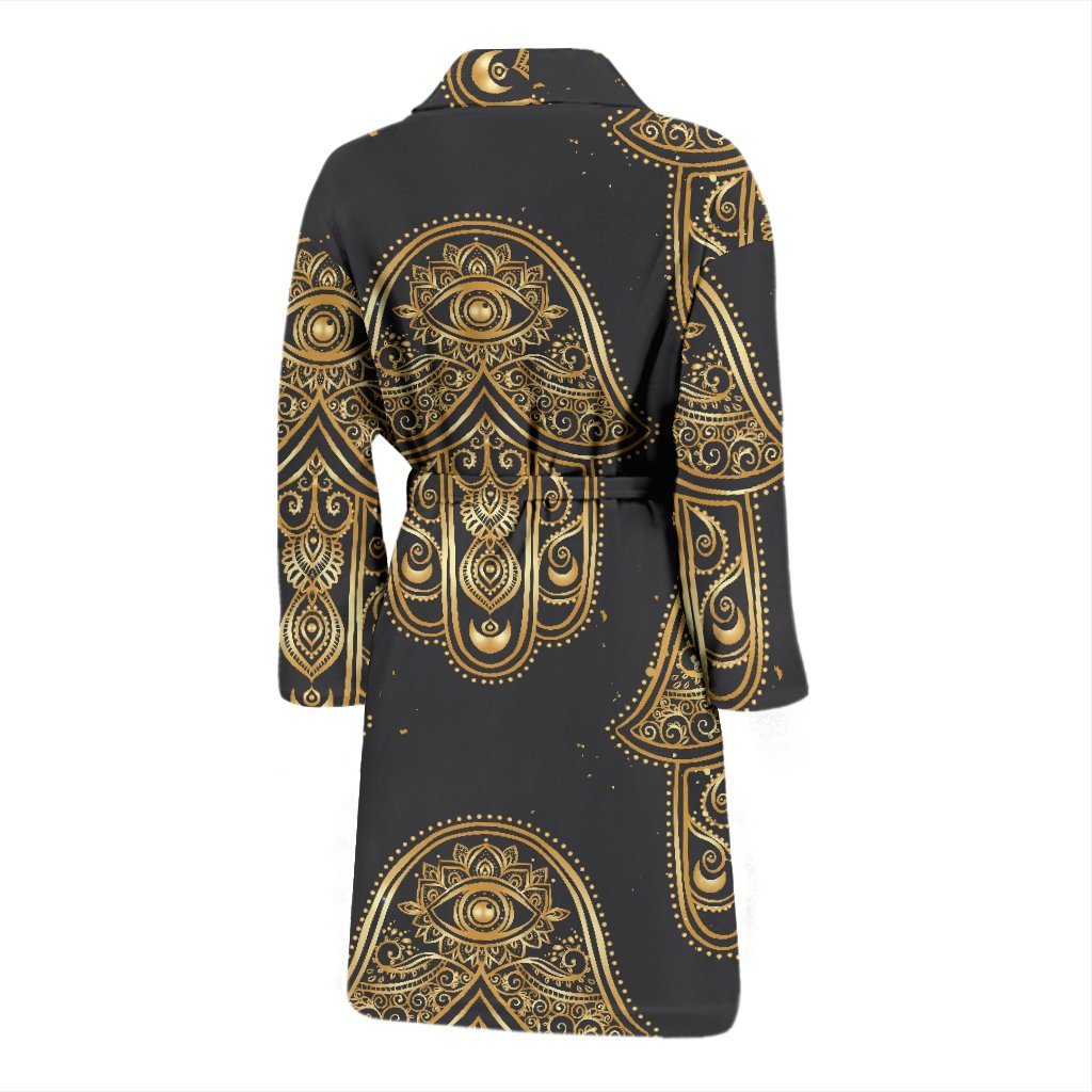 Hamsa Evil Eye Pattern Print Men Long Robe-grizzshop
