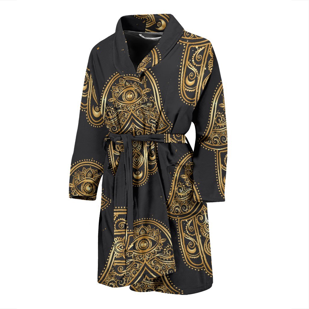 Hamsa Evil Eye Pattern Print Men Long Robe-grizzshop