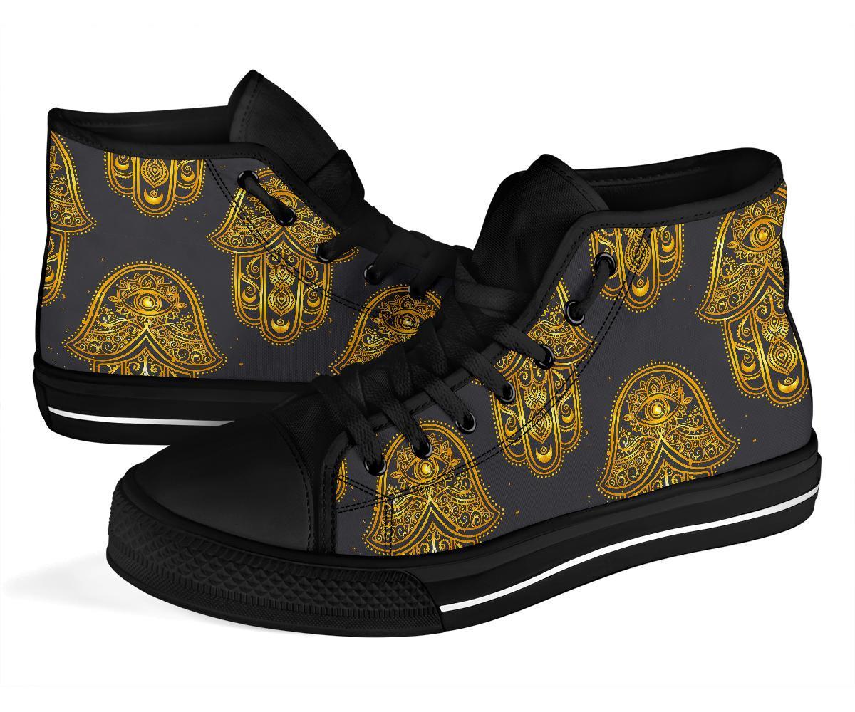 Hamsa Evil Eye Pattern Print Men Women's High Top Shoes-grizzshop