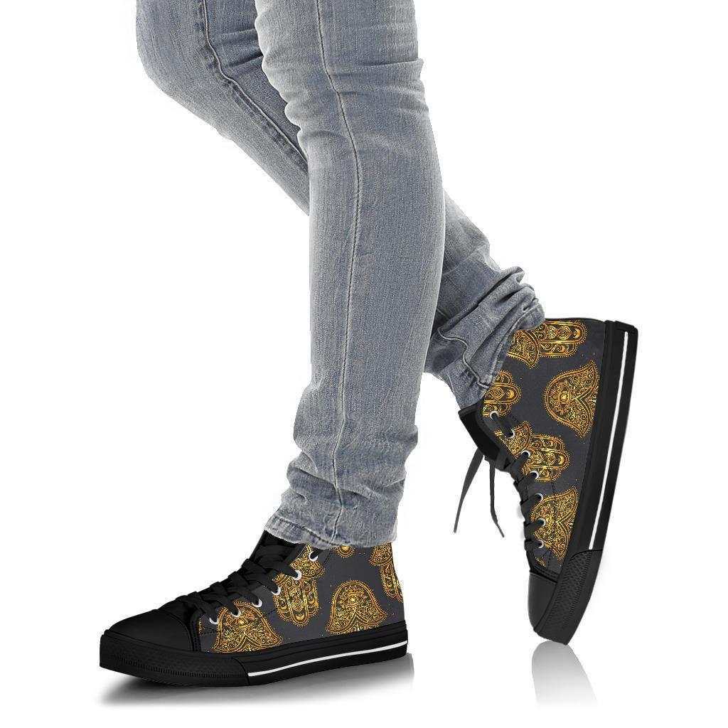 Hamsa Evil Eye Pattern Print Men Women's High Top Shoes-grizzshop