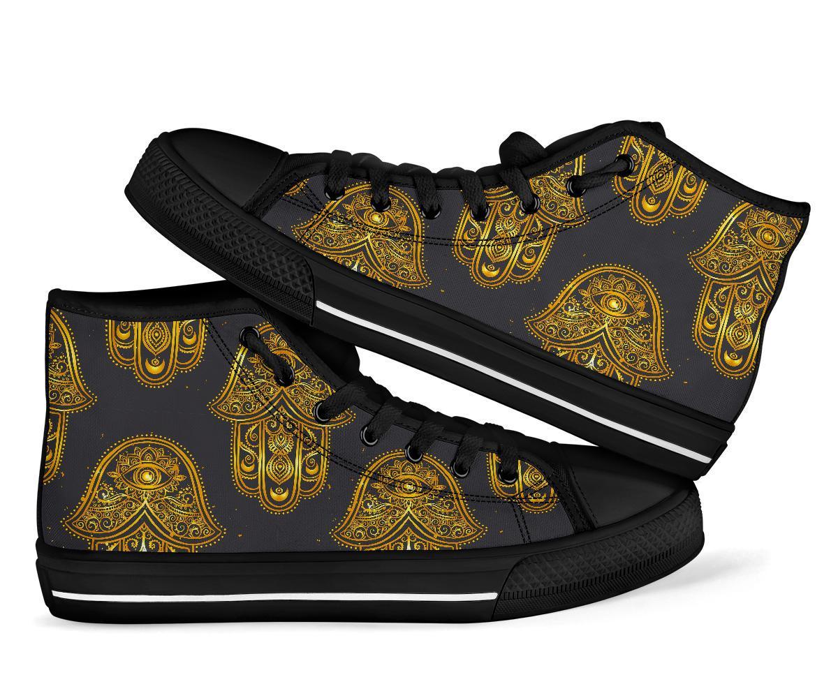 Hamsa Evil Eye Pattern Print Men Women's High Top Shoes-grizzshop