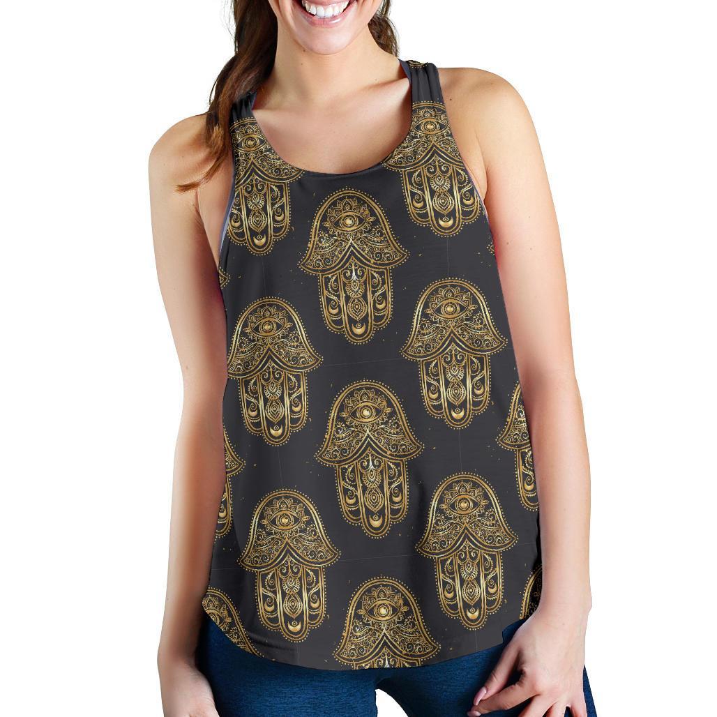 Hamsa Evil Eye Pattern Print Racerback Tank Tops-grizzshop