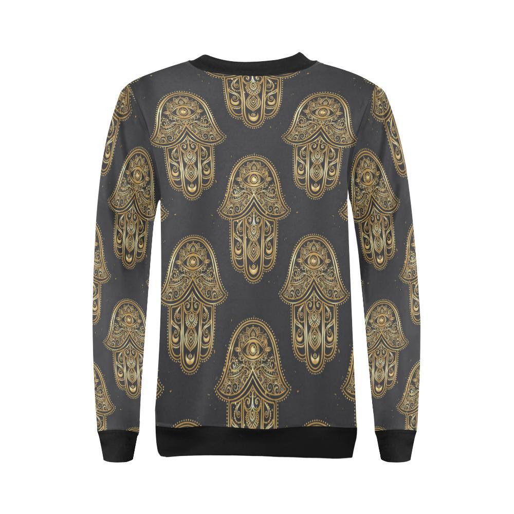 Hamsa Evil Eye Pattern Print Women Crewneck Sweatshirt-grizzshop