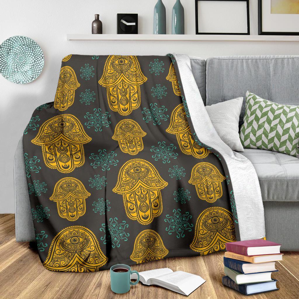 Hamsa Evil Eye Print Pattern Blanket-grizzshop