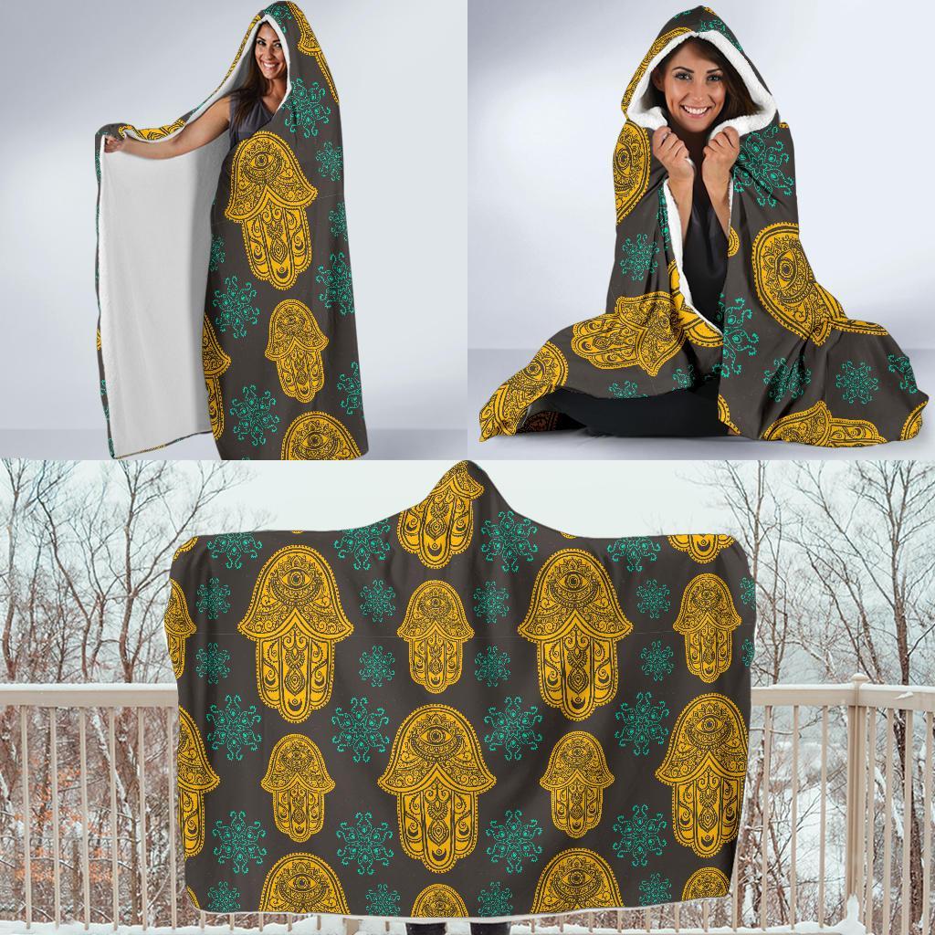 Hamsa Evil Eye Print Pattern Hooded Blanket-grizzshop