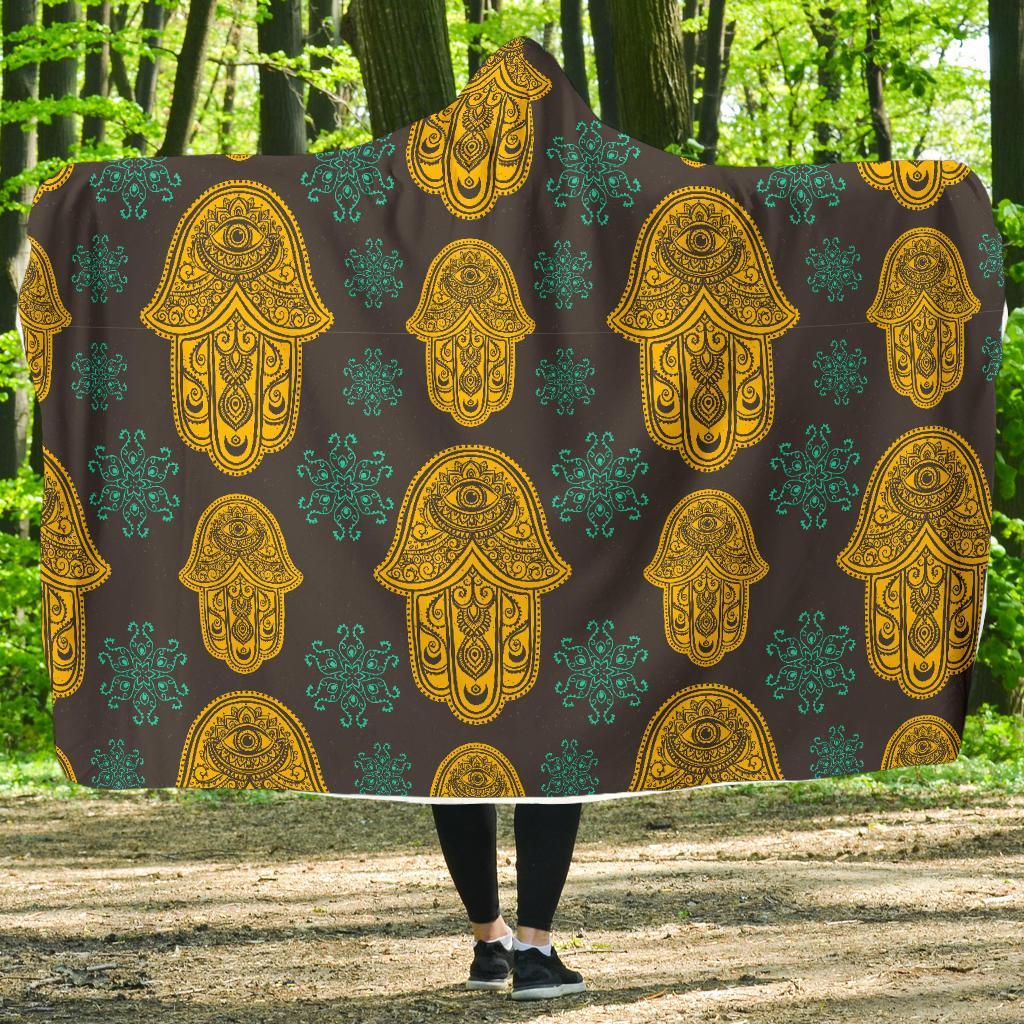 Hamsa Evil Eye Print Pattern Hooded Blanket-grizzshop
