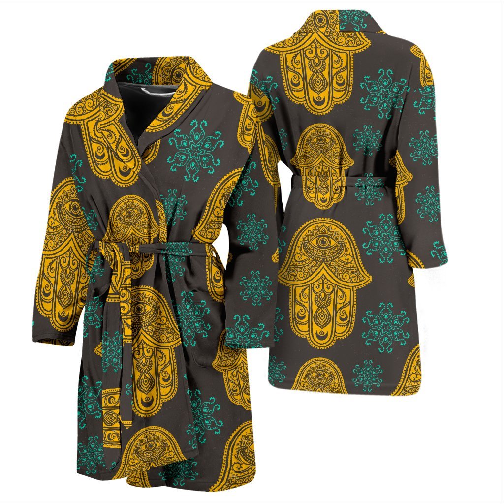 Hamsa Evil Eye Print Pattern Men Long Robe-grizzshop