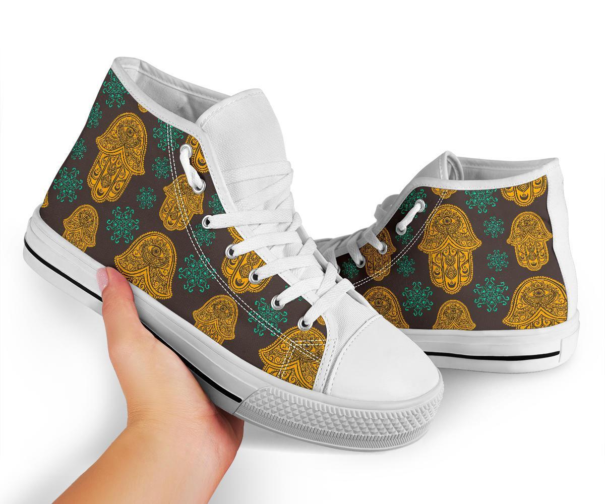 Hamsa Evil Eye Print Pattern Men Women's High Top Shoes-grizzshop