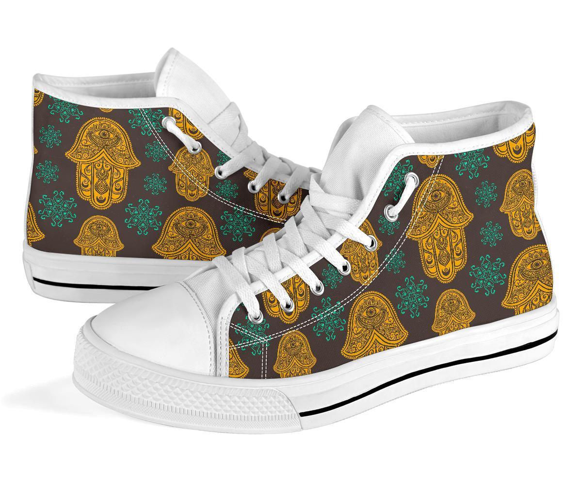 Hamsa Evil Eye Print Pattern Men Women's High Top Shoes-grizzshop