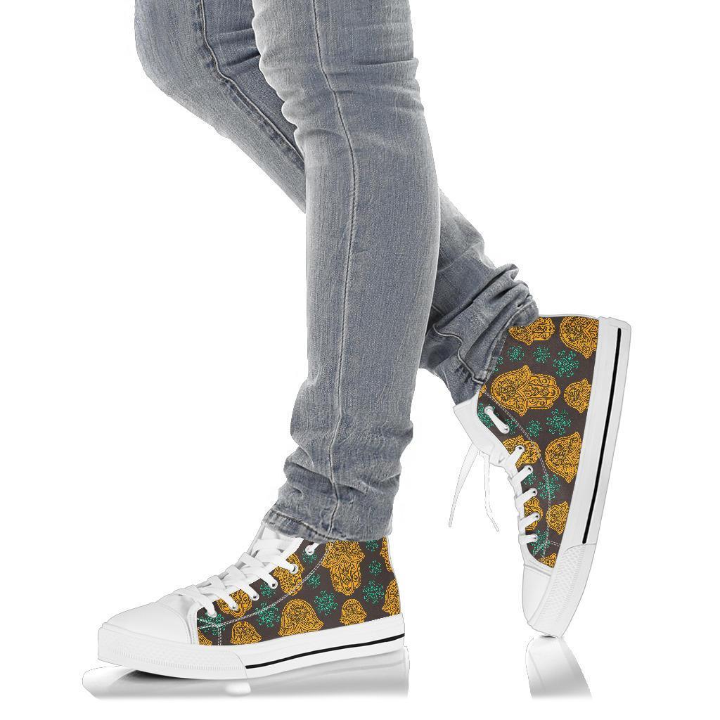 Hamsa Evil Eye Print Pattern Men Women's High Top Shoes-grizzshop