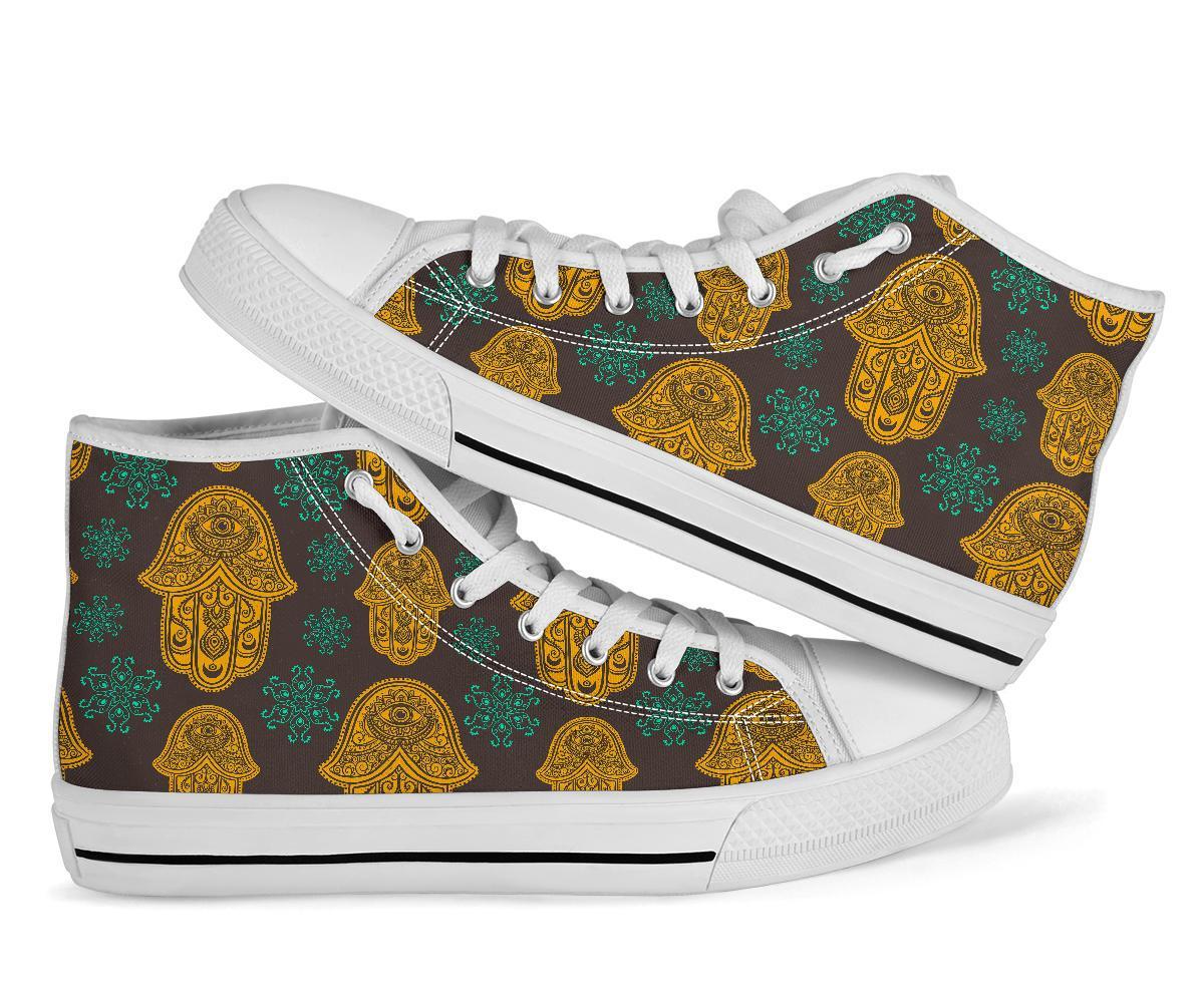 Hamsa Evil Eye Print Pattern Men Women's High Top Shoes-grizzshop