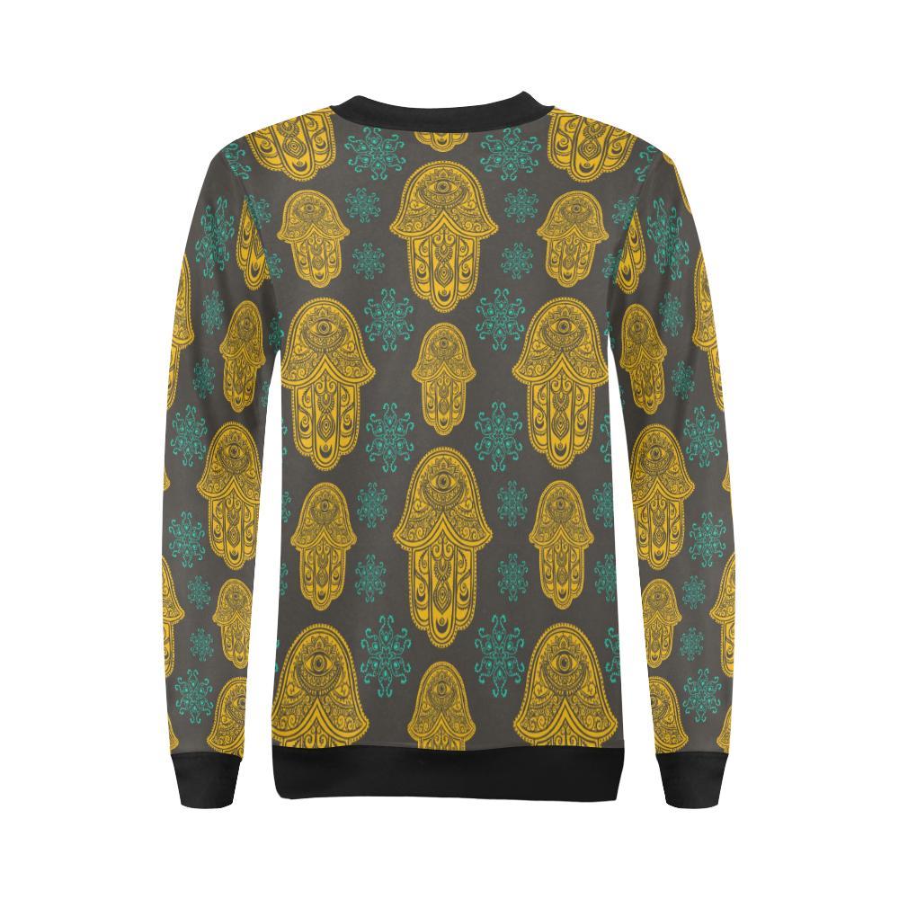 Hamsa Evil Eye Print Pattern Women Crewneck Sweatshirt-grizzshop