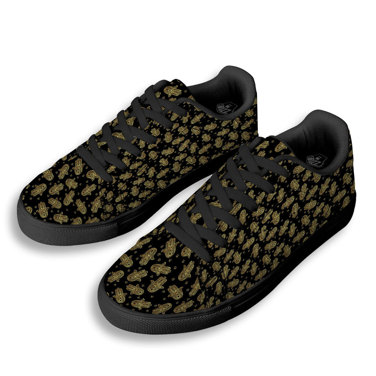 Hamsa Gold Print Pattern Black Low Top Sneakers-grizzshop