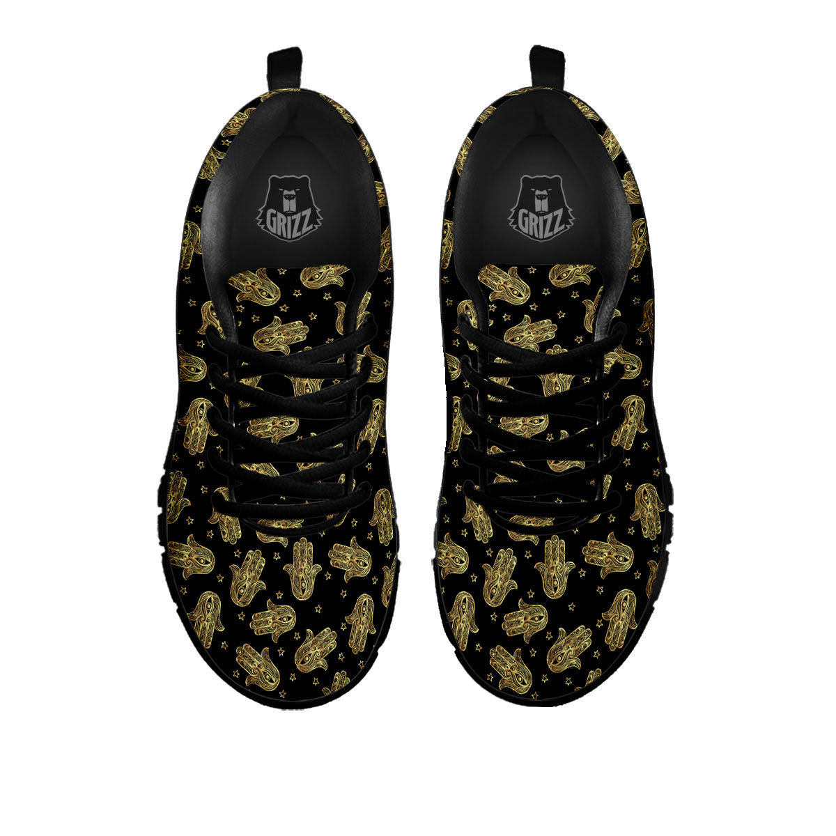 Hamsa Gold Print Pattern Black Sneaker-grizzshop
