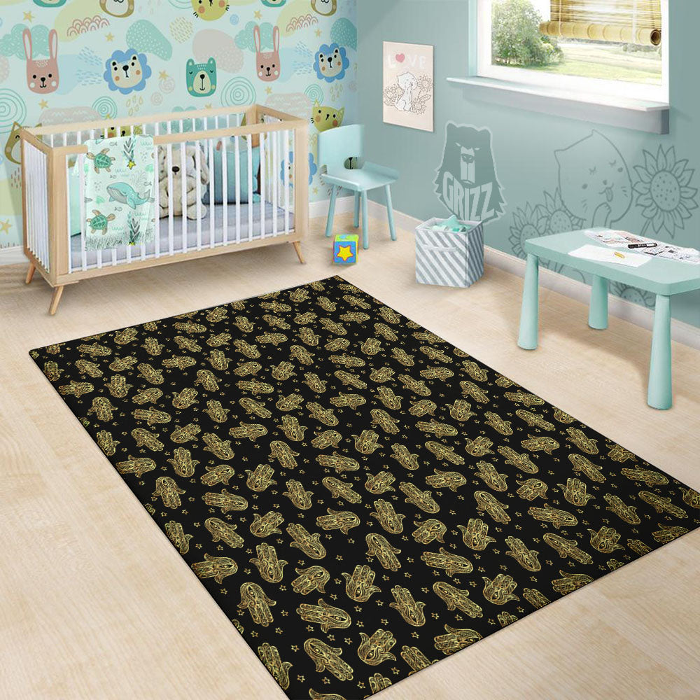 Hamsa Gold Print Pattern Floor Mat-grizzshop