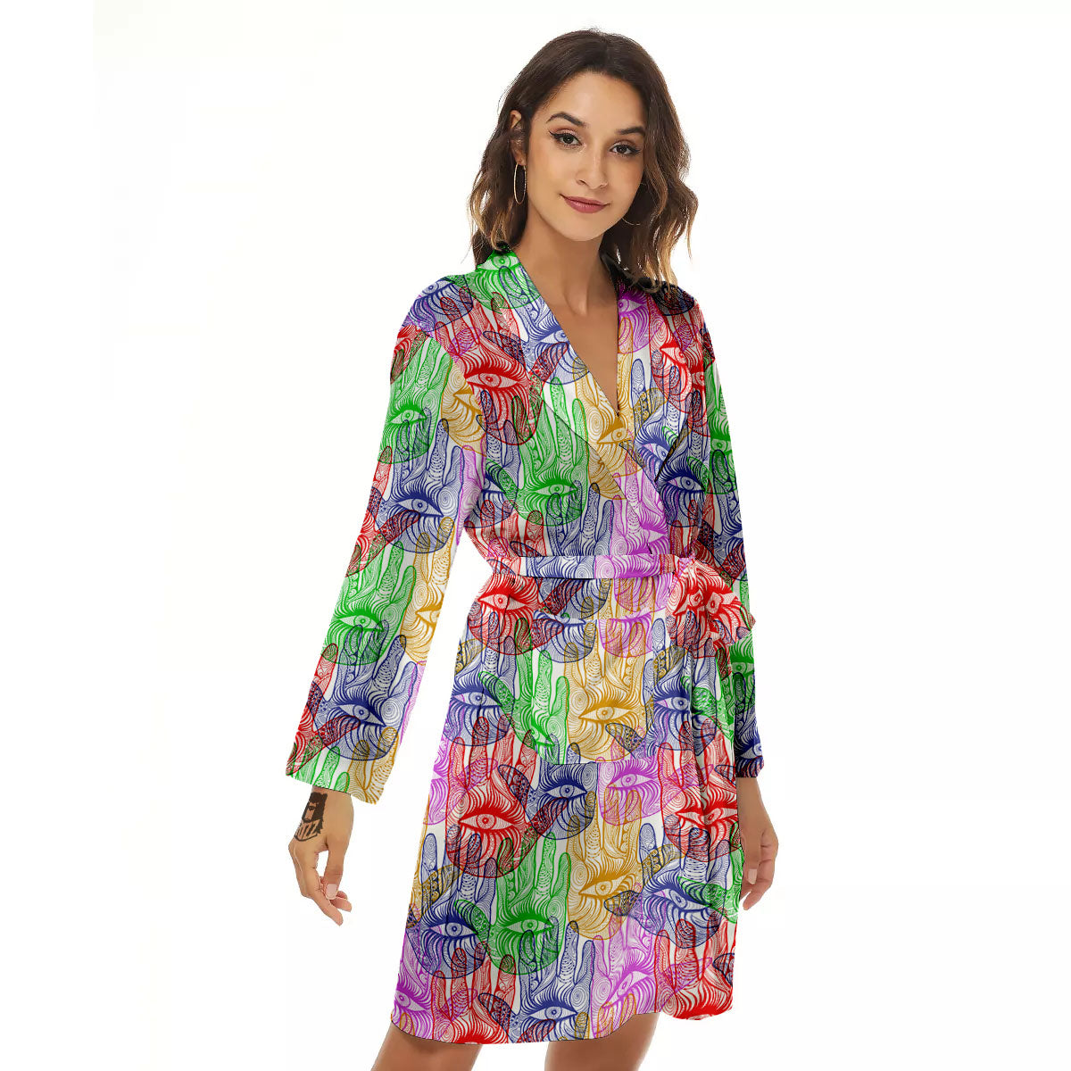Hamsa Hand Colorful Print Women's Robe-grizzshop