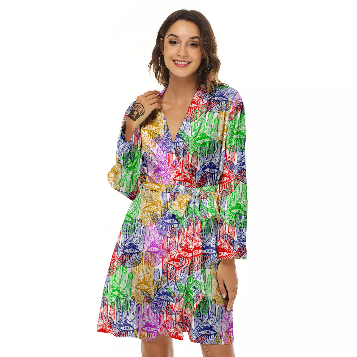 Hamsa Hand Colorful Print Women's Robe-grizzshop