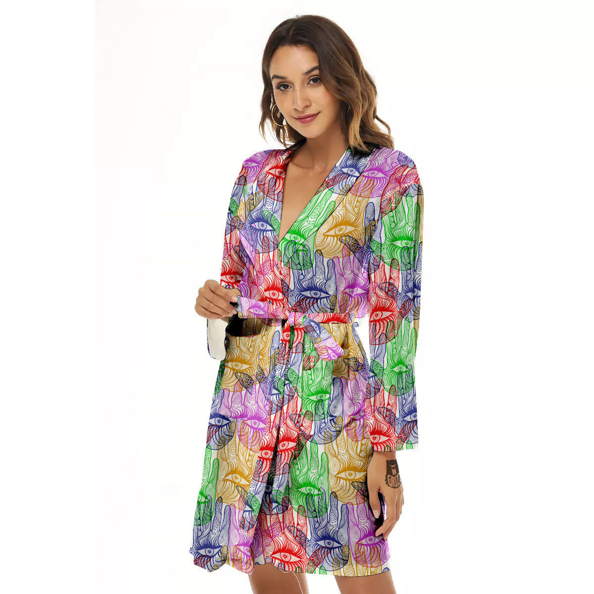 Hamsa Hand Colorful Print Women's Robe-grizzshop