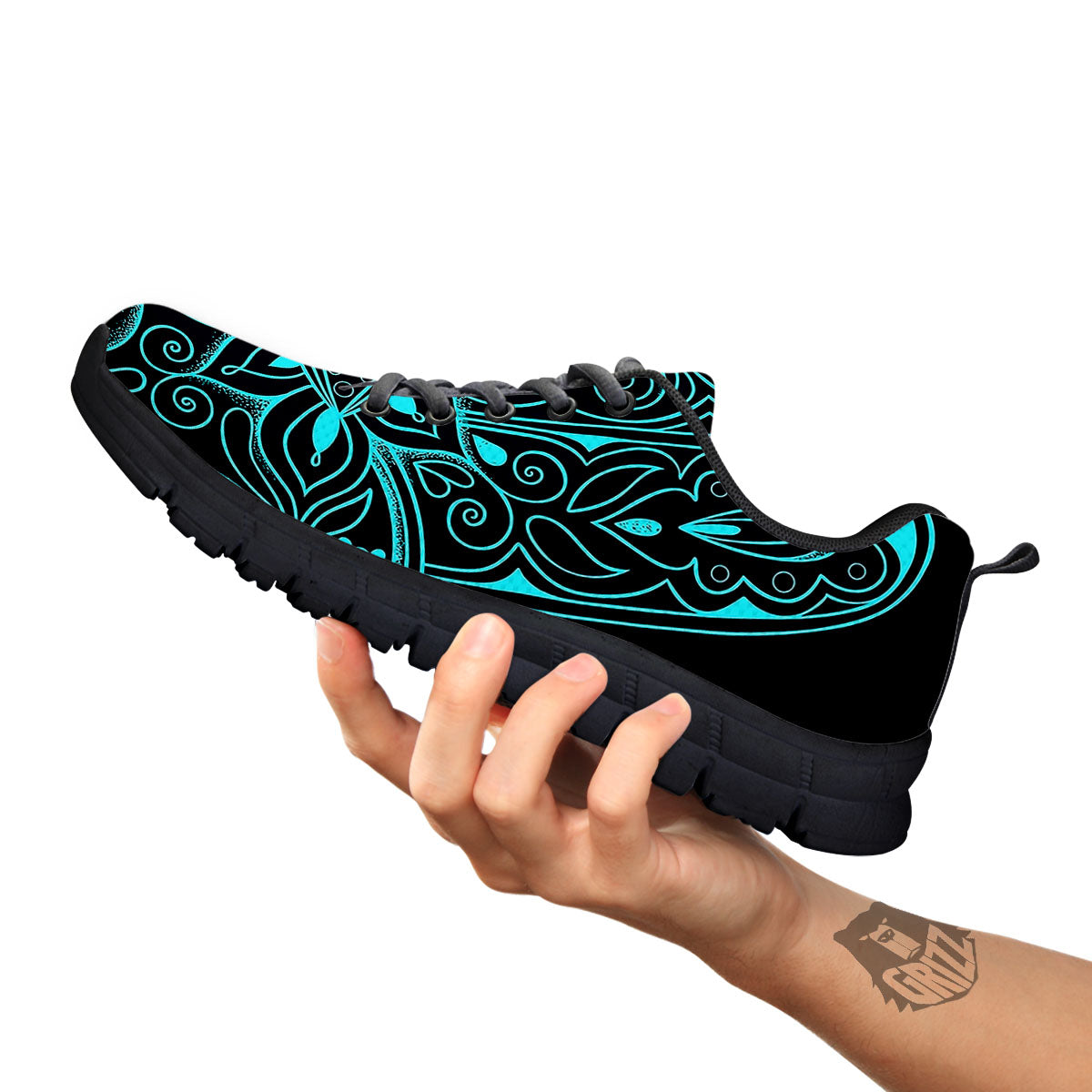 Hamsa Hand Fatima Spirital Print Black Sneaker-grizzshop