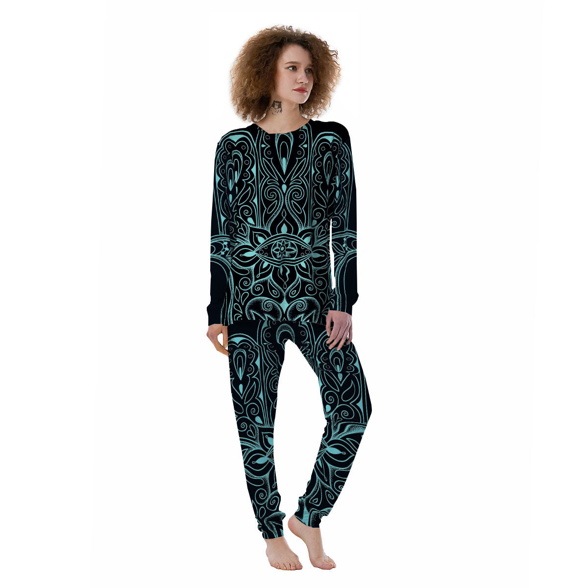 Hamsa Hand Fatima Spirital Print Women's Pajamas-grizzshop