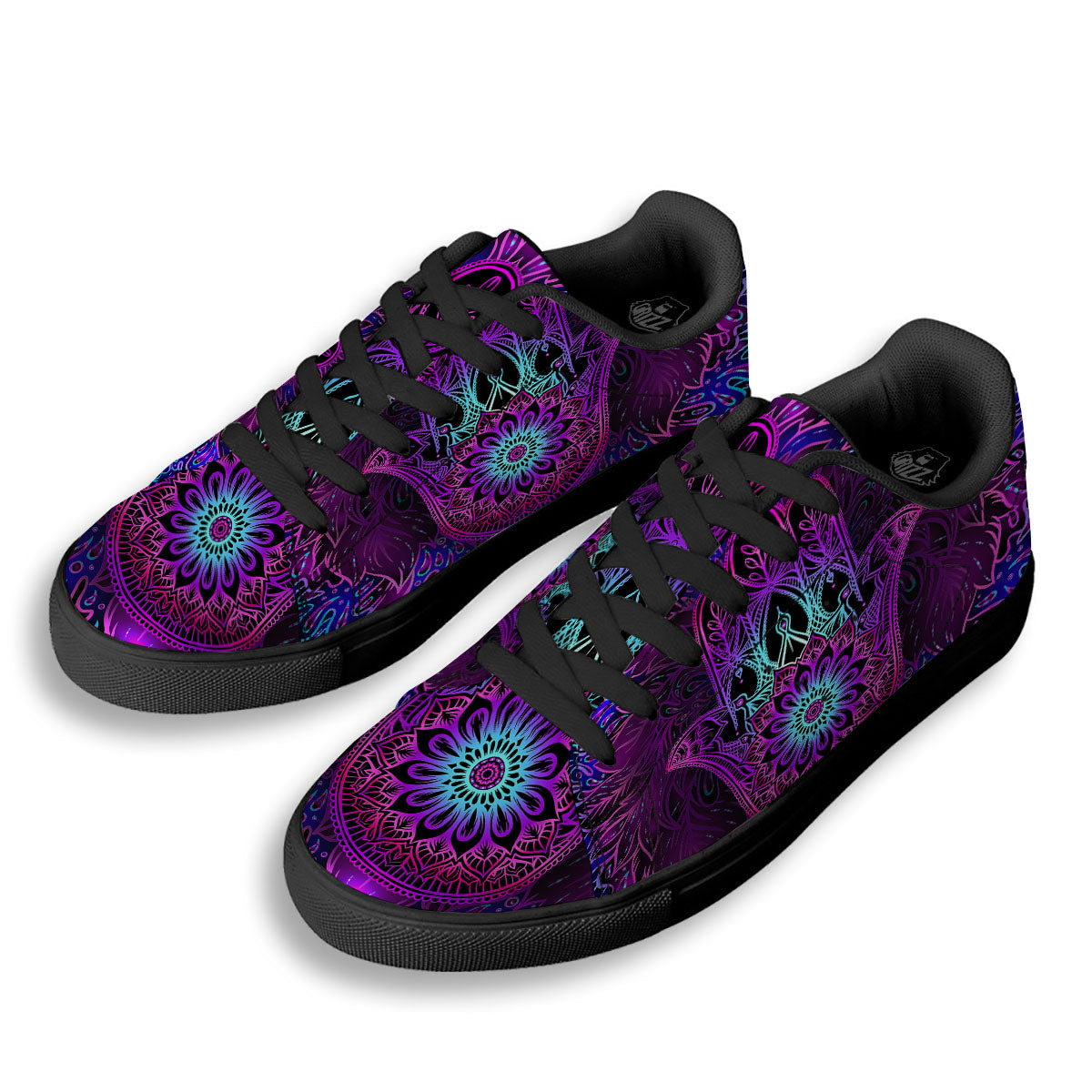 Hamsa Hand Purple Print Black Low Top Sneakers-grizzshop