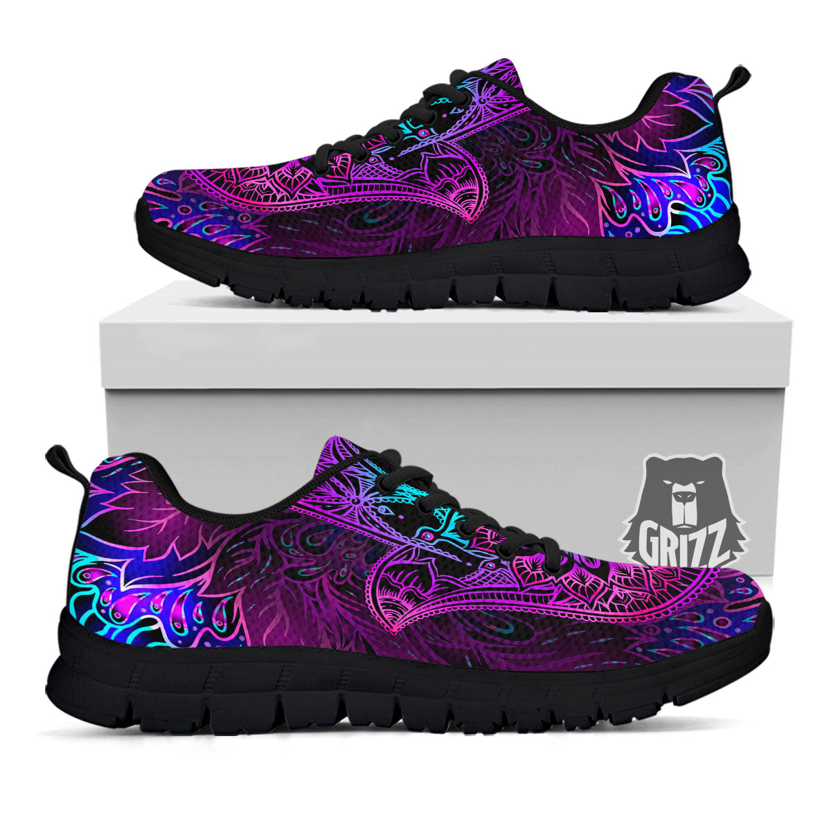 Hamsa Hand Purple Print Black Sneaker-grizzshop