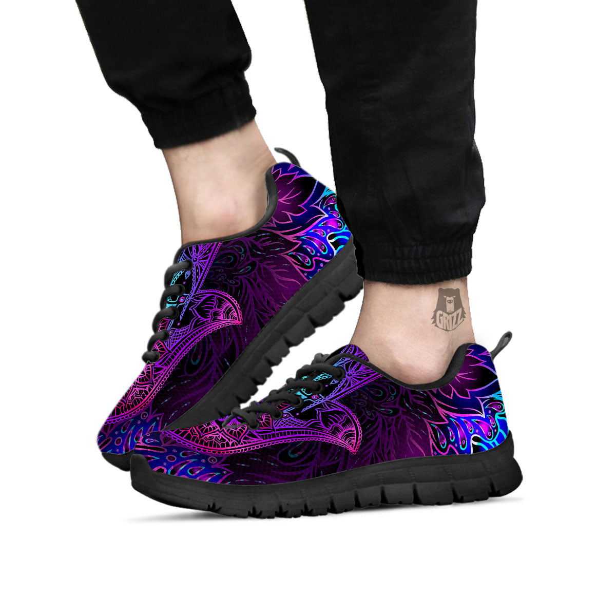 Hamsa Hand Purple Print Black Sneaker-grizzshop