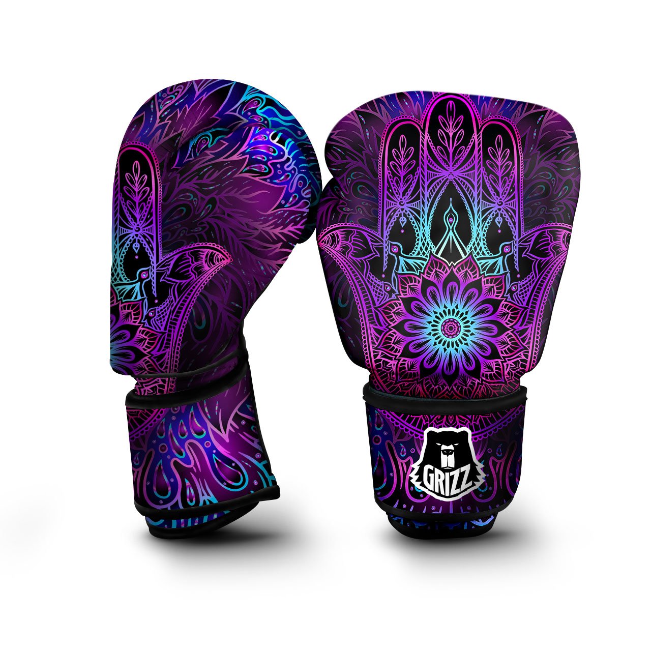 Hamsa Hand Purple Print Boxing Gloves-grizzshop