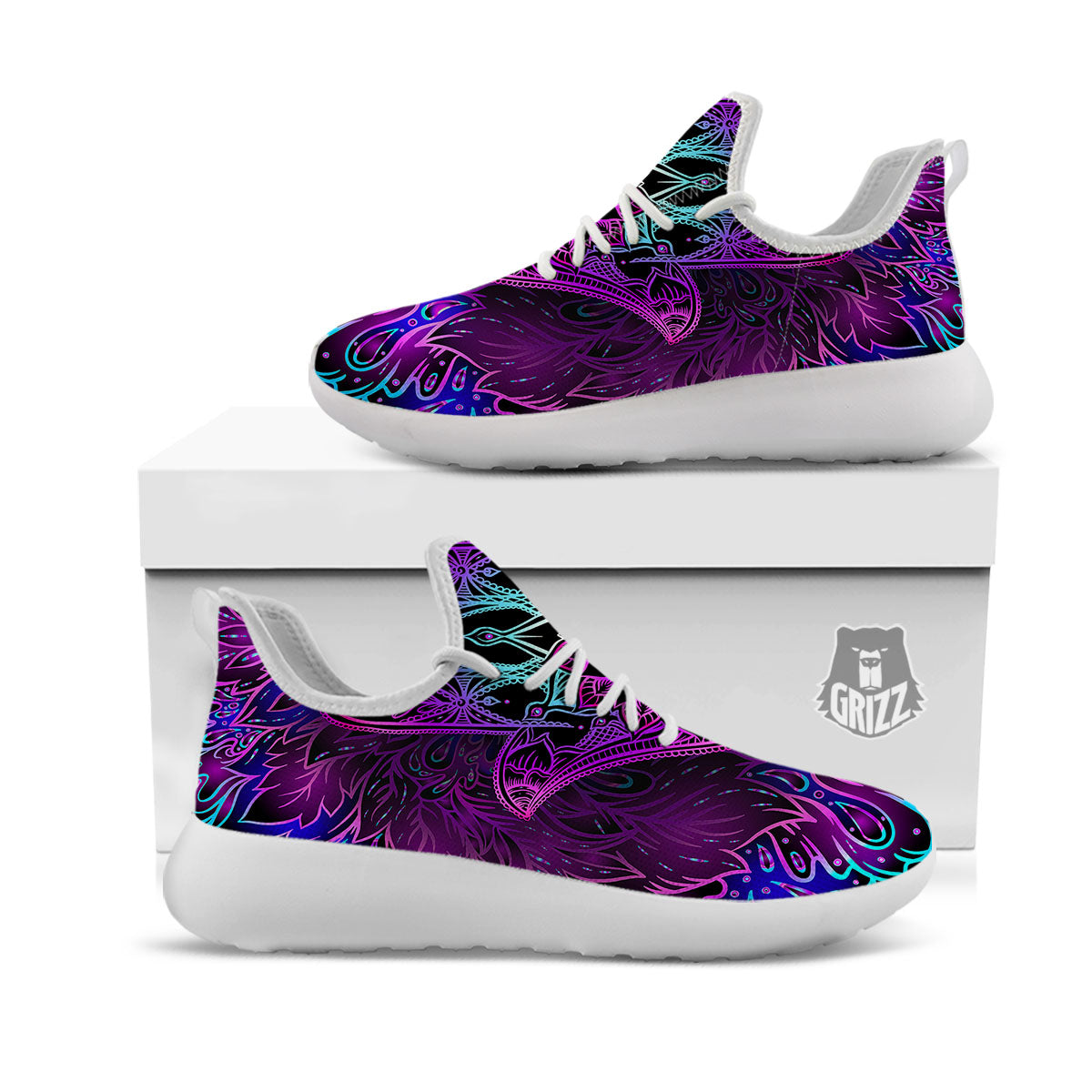 Hamsa Hand Purple Print White Athletic Shoes-grizzshop