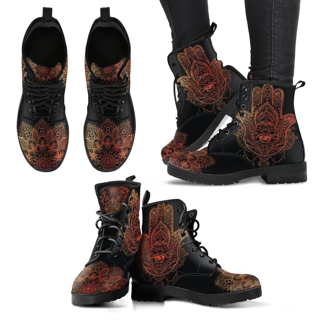 Hamsa Hand Women's Leather Boots-grizzshop