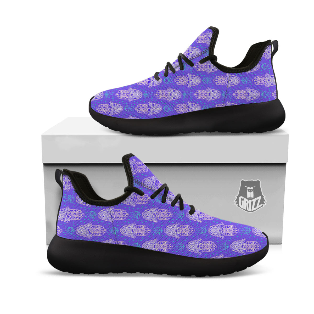 Hamsa Indian Print Pattern Black Athletic Shoes-grizzshop