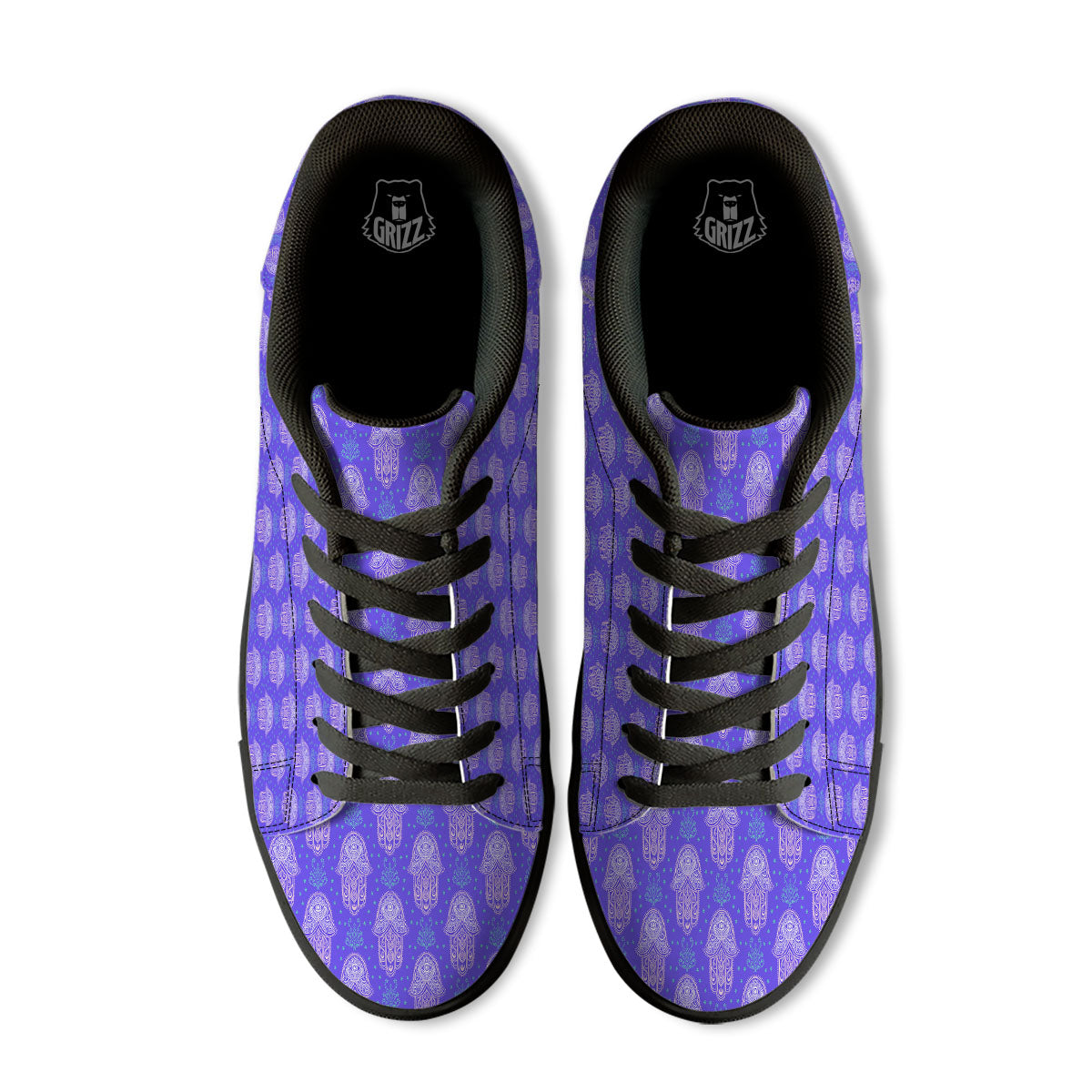 Hamsa Indian Print Pattern Black Low Top Sneakers-grizzshop