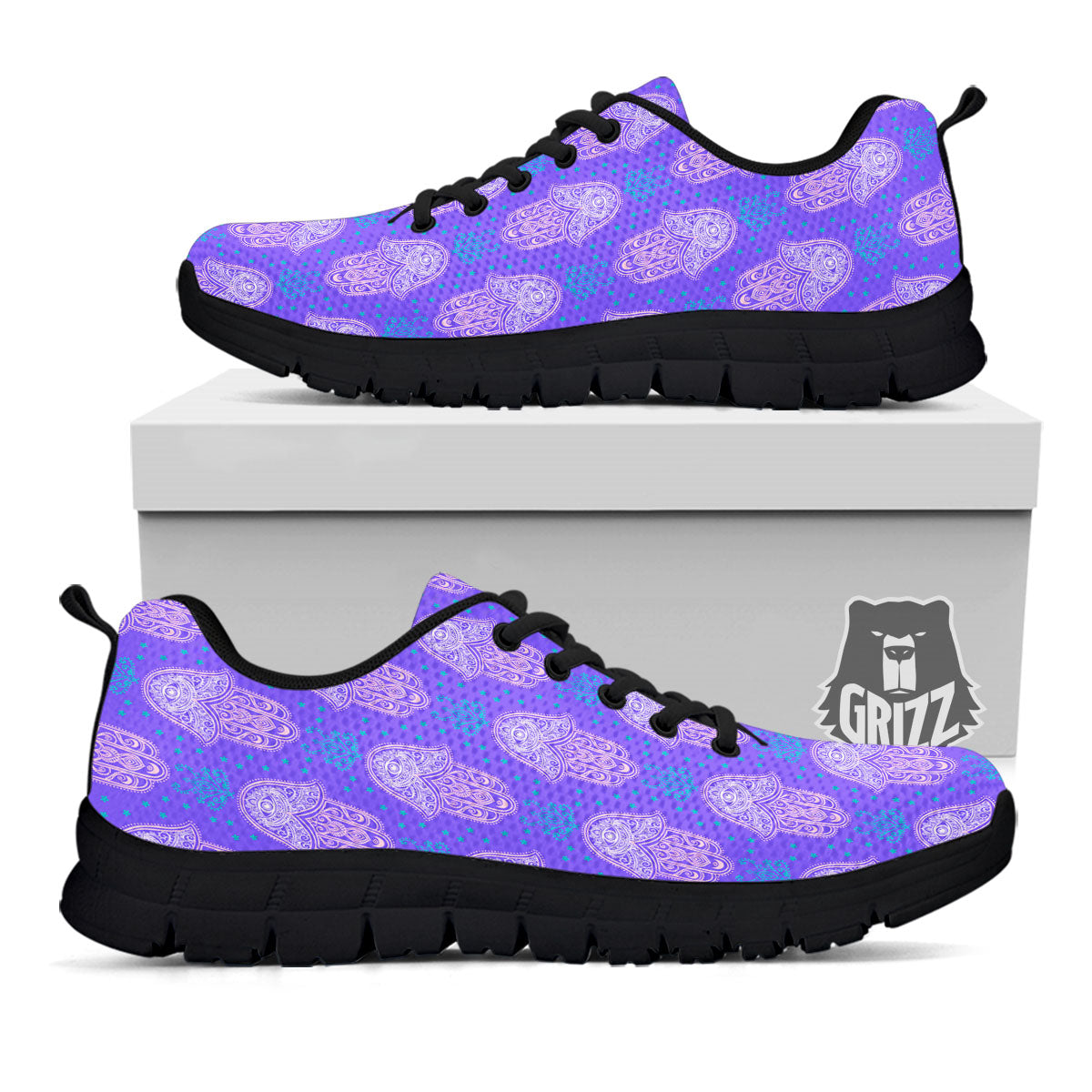 Hamsa Indian Print Pattern Black Sneaker-grizzshop