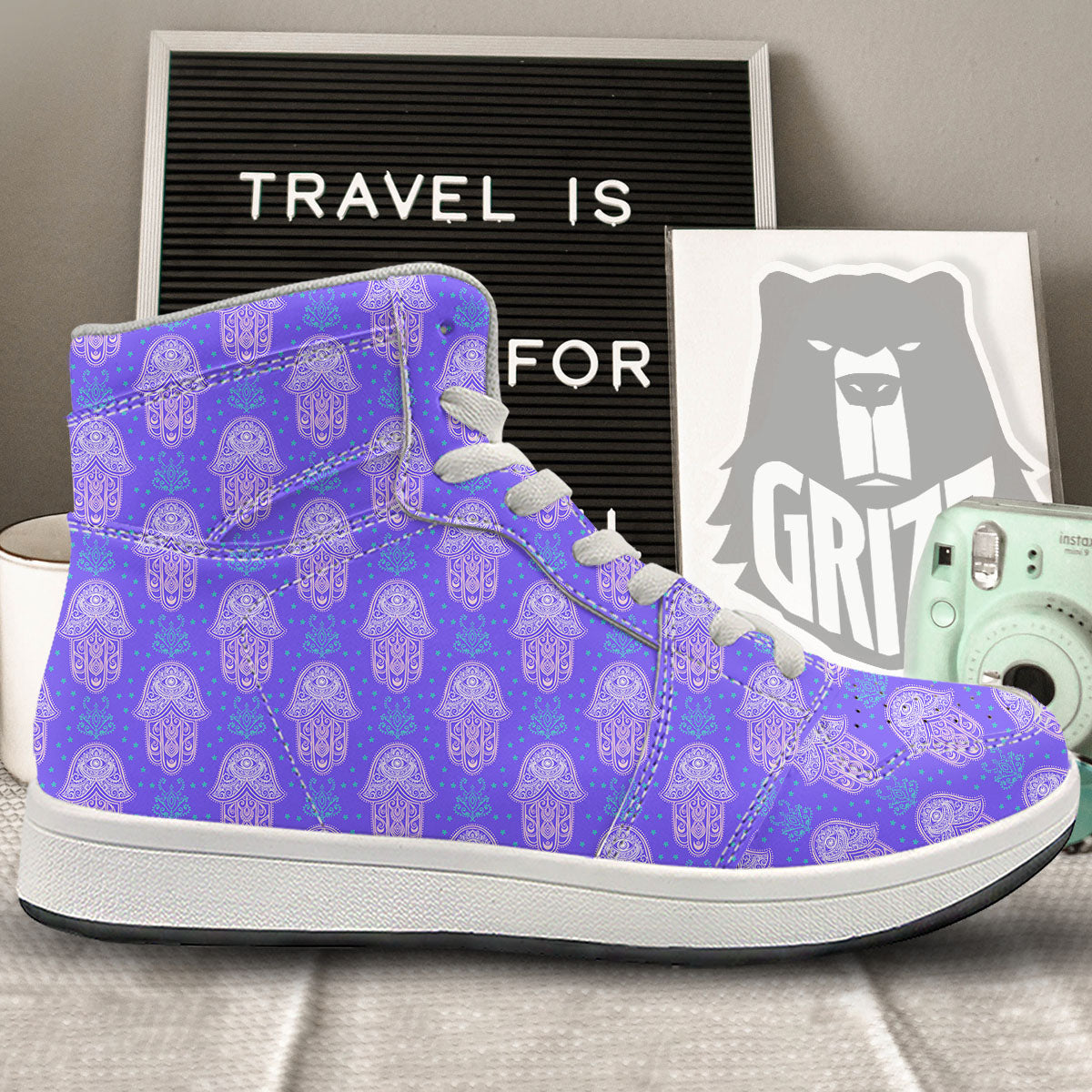 Hamsa Indian Print Pattern High Top Sneakers-grizzshop
