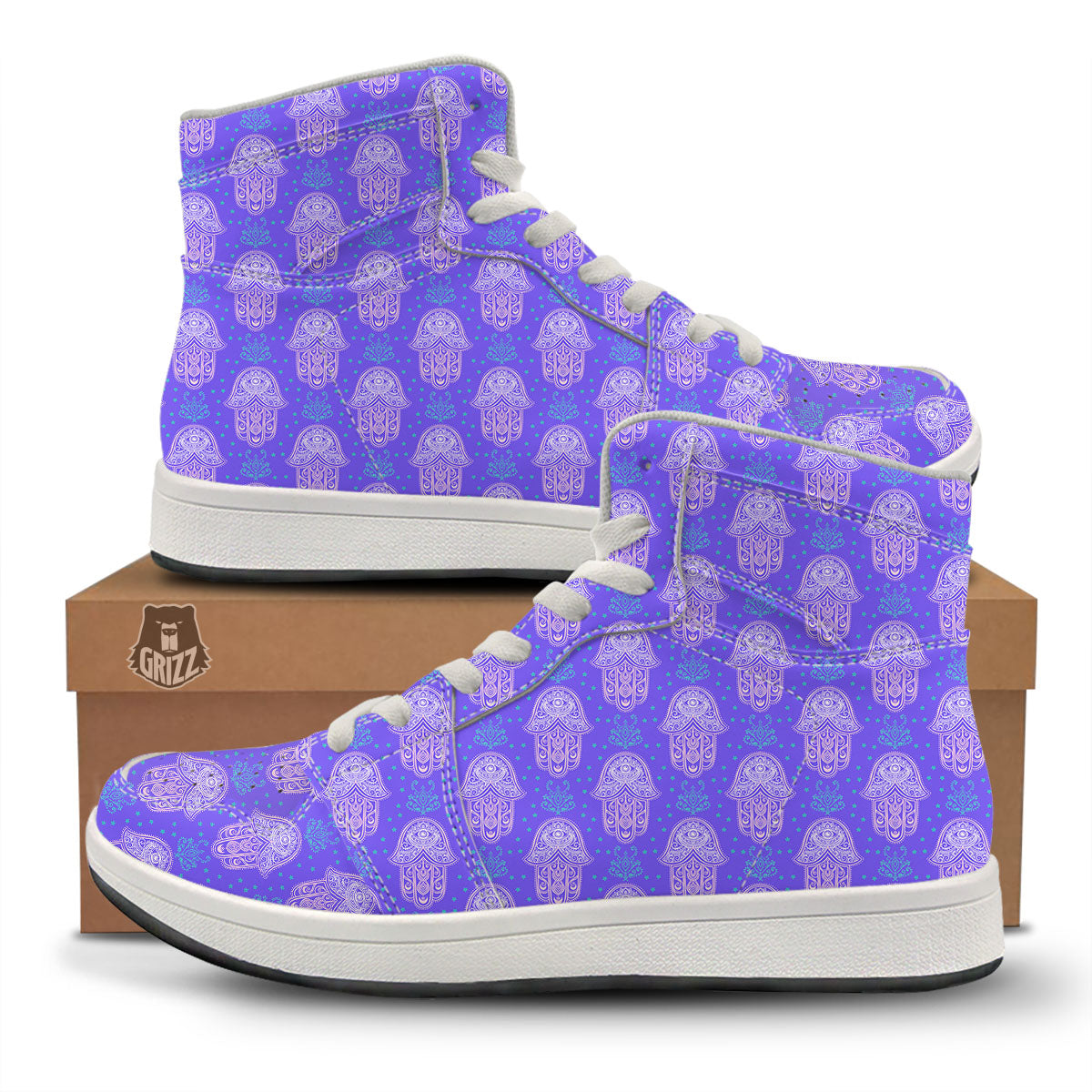 Hamsa Indian Print Pattern High Top Sneakers-grizzshop