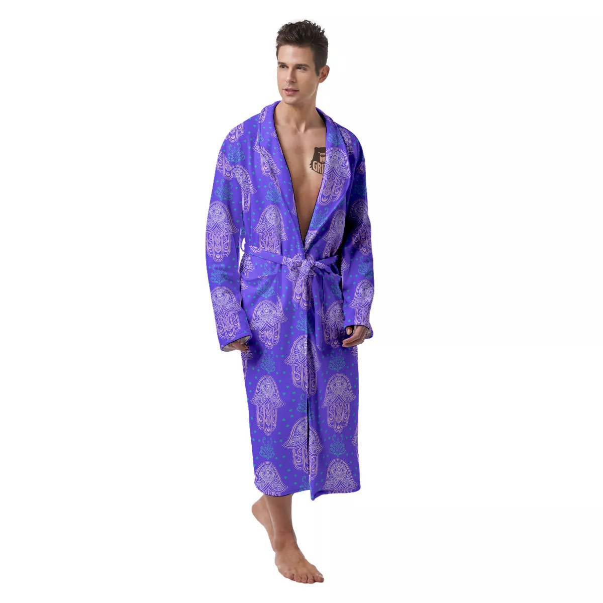 Hamsa Indian Print Pattern Men's Robe-grizzshop
