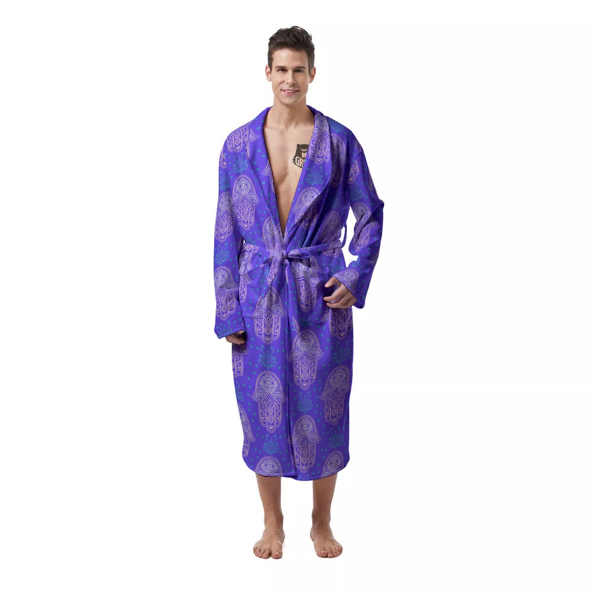 Hamsa Indian Print Pattern Men's Robe-grizzshop