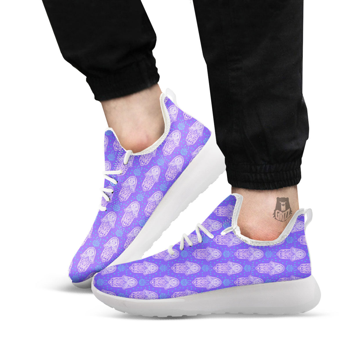 Hamsa Indian Print Pattern White Athletic Shoes-grizzshop