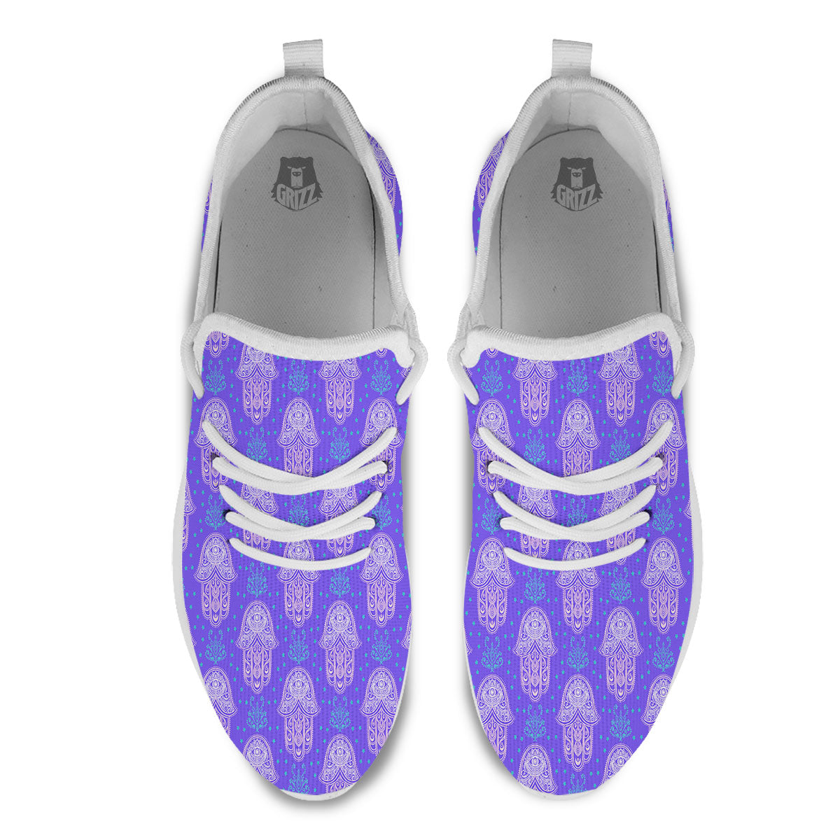 Hamsa Indian Print Pattern White Athletic Shoes-grizzshop