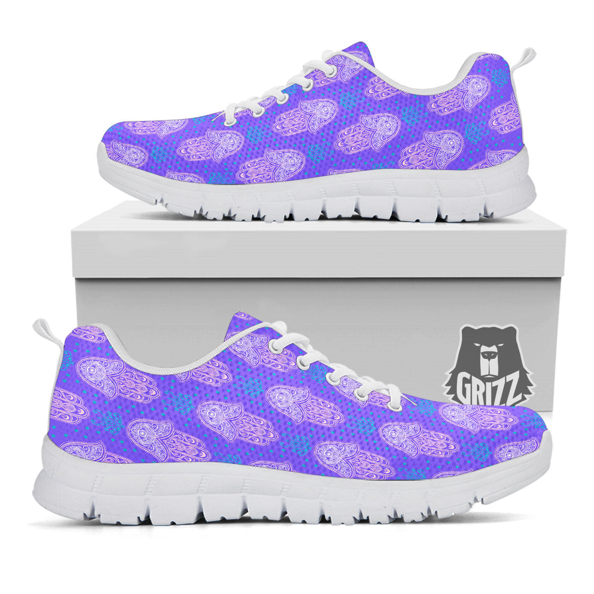 Hamsa Indian Print Pattern White Sneaker-grizzshop