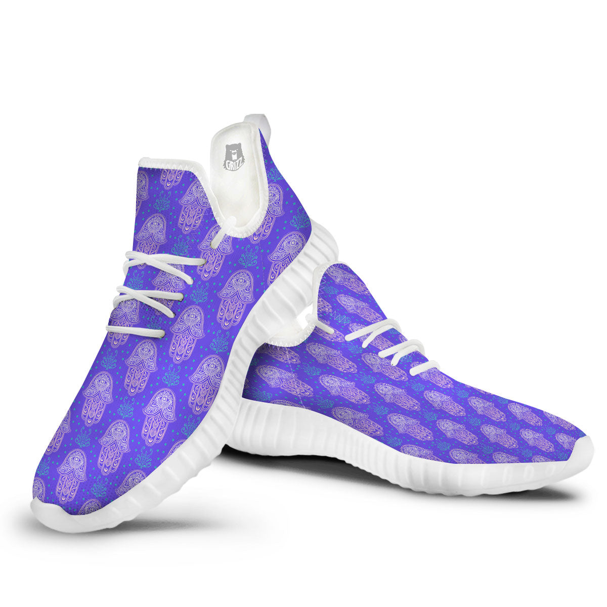 Hamsa Indian Print Pattern White Walking Shoes-grizzshop