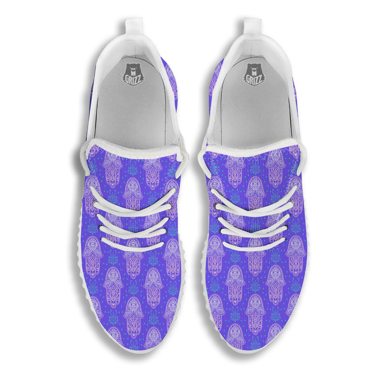 Hamsa Indian Print Pattern White Walking Shoes-grizzshop