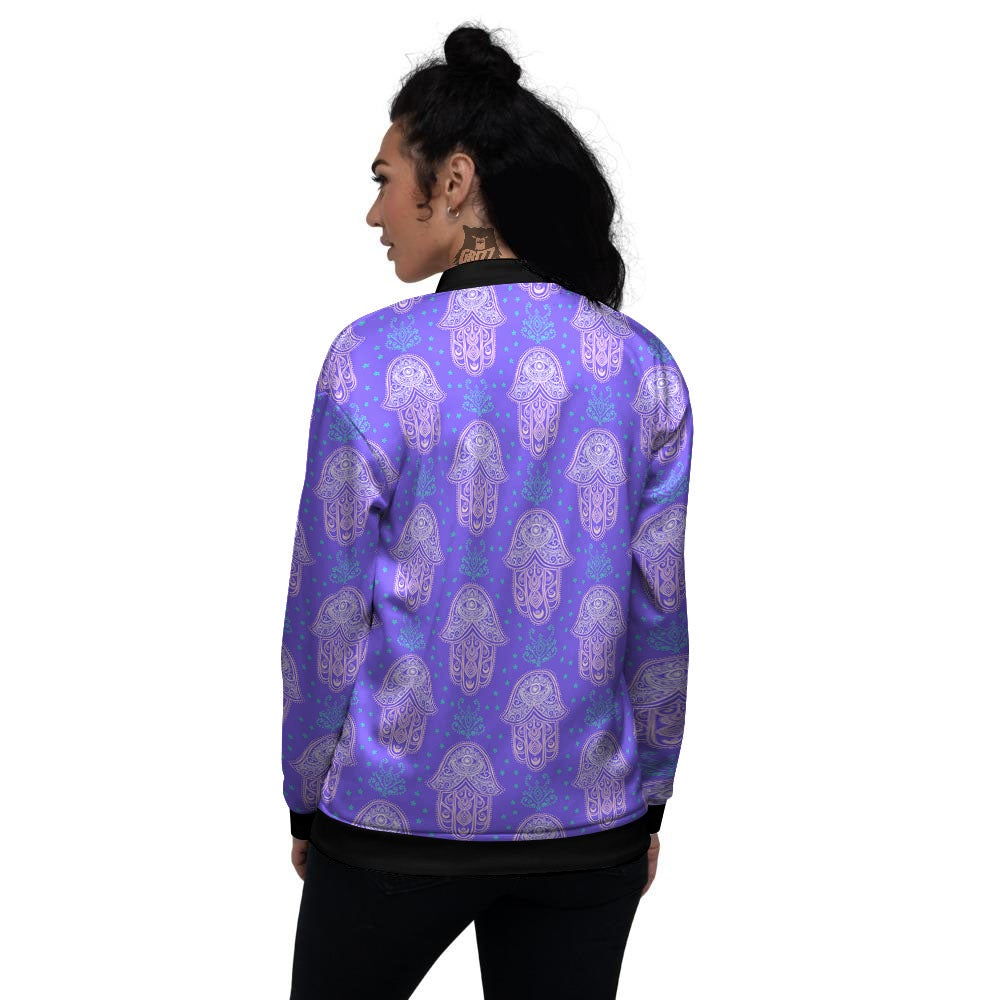 Hamsa Indian Print Pattern Women's Bomber Jacket-grizzshop