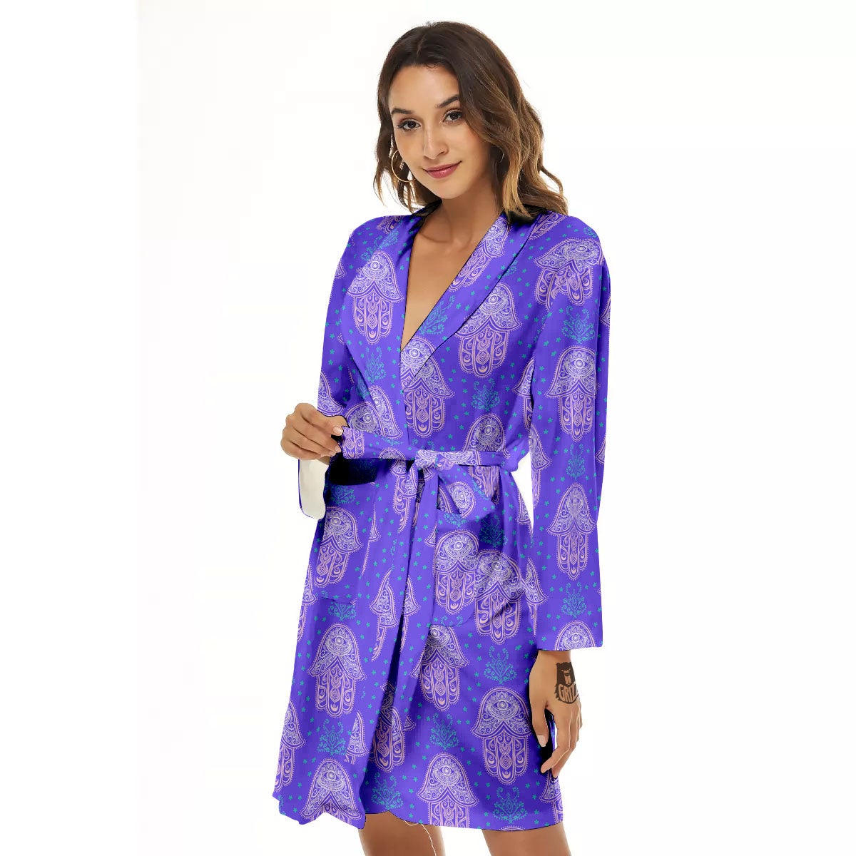 Hamsa Indian Print Pattern Women's Robe-grizzshop