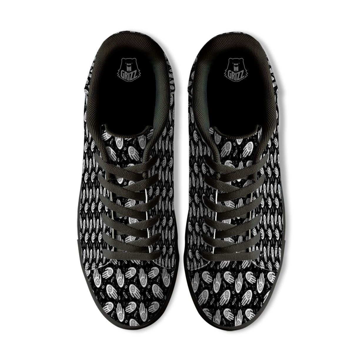 Hamsa Symbol Print Pattern Black Low Top Sneakers-grizzshop
