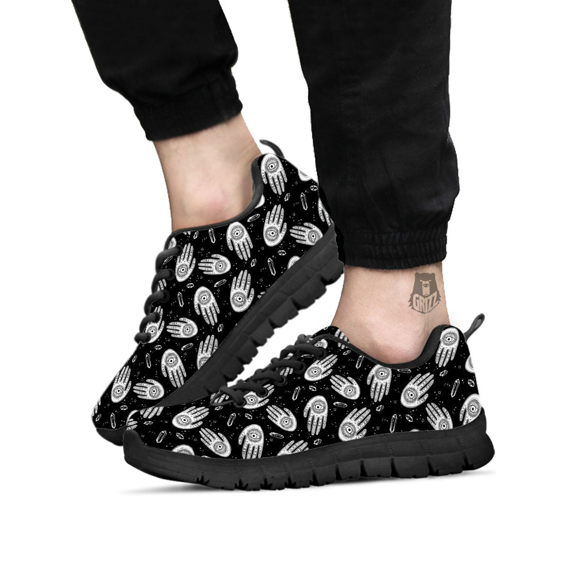 Hamsa Symbol Print Pattern Black Sneaker-grizzshop
