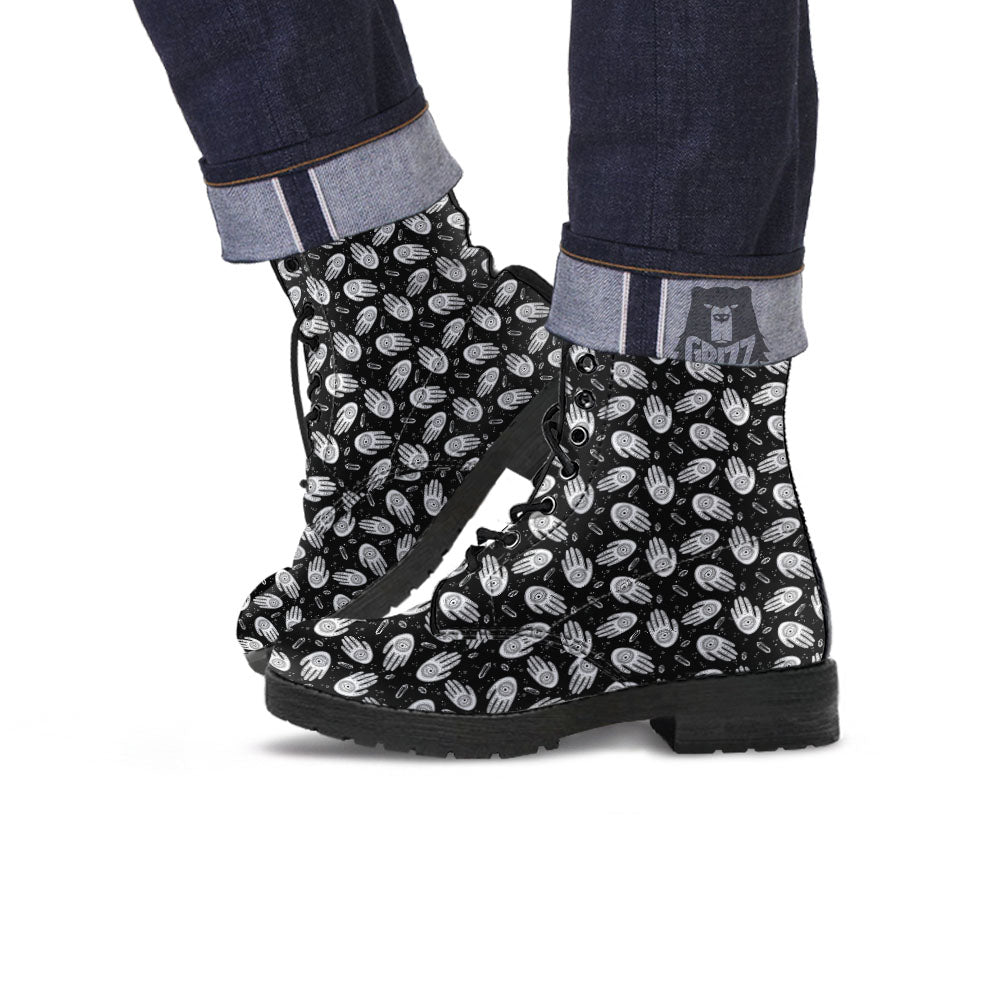 Hamsa Symbol Print Pattern Leather Boots-grizzshop