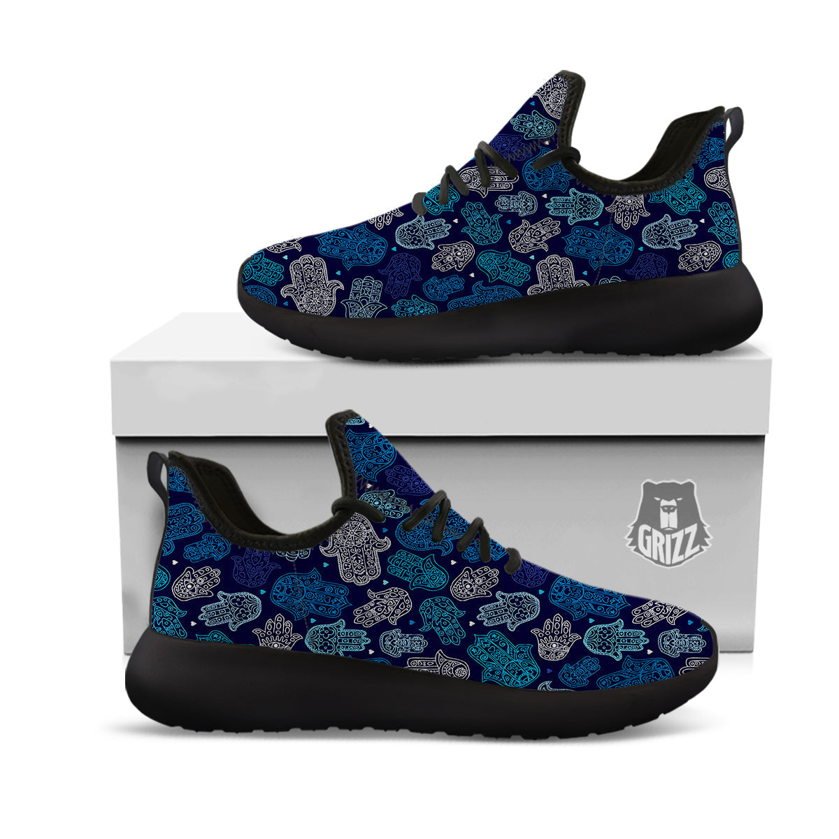 Hamsa Turquoise Print Pattern Black Athletic Shoes-grizzshop