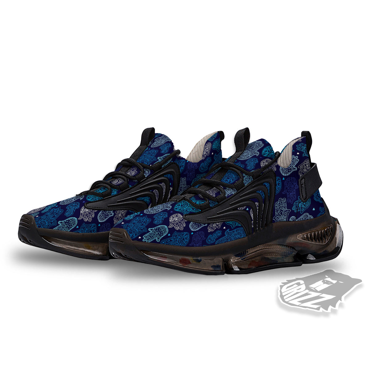 Hamsa Turquoise Print Pattern Black Gym Shoes-grizzshop